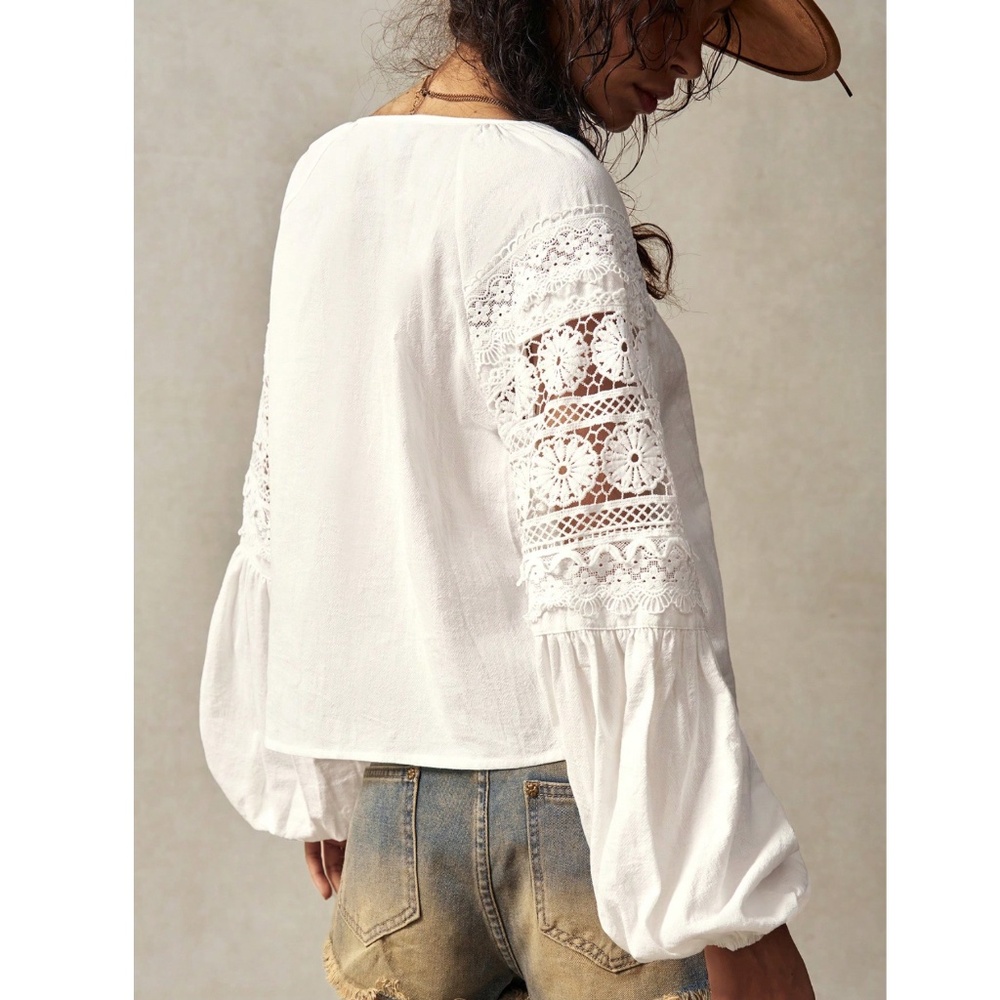 Rouge! White Cotton Lace Button-Down Blouse - Picture 5 of 12